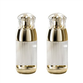2PCS 60ml/2oz Empty Clear Round Plastic Lotion Pump Bottles with Gold Pump Head Refillable Cosmetic Dispenser Travel Liquid Soap Container Vial Jar for Foundation Lotion Essential Oil