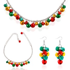Christmas Necklace Christmas Jewelry for Women Christmas Bow Earrings Necklace Bracelet Jewelry Set Jingle Bell Jewelry Set Christmas Jewelry Gifts Holiday Xmas Necklace Stocking Stuffers