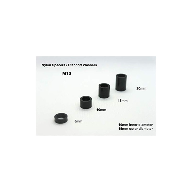 Nylon Spacers Black M10 x 5mm Length, 10.4mm Inner D