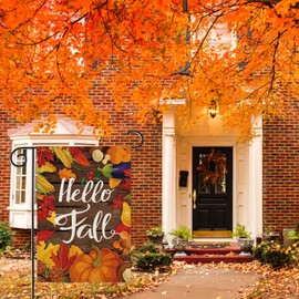 Thanksgiving Garden Flags Hello Fall 12x18 inch Outdoor Double-sided Pumpkin Autumn Harvest Seasonal Yard Welcome Flag for Thanksgiving Home Decoration Outdside(Hello Fall)