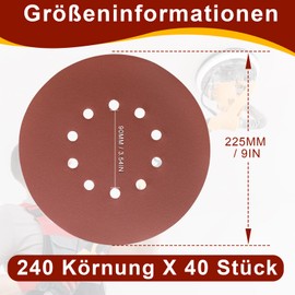 Huopueit Pack of 40 Sandpaper 225 mm , 10 Holes 225 mm Sanding Discs Grit 240 for Long-Neck Sanders Drywall Sanders Ceiling Sanders and Sanding Giraffe