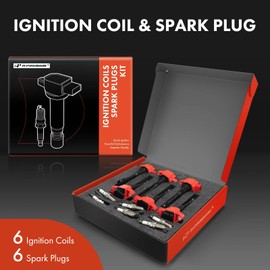 A-Premium (Red) Ignition Coil Pack and Iridium Spark Plugs Compatible with Nissan & Infiniti Vehicles - Maxima Murano Pathfinde Quest Altima, Q50 QX60 EX35 FX35-2.5L 3.5L, Replace 22448JA10A 93501