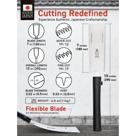 HIBINO Japanese Pull Saw 7” Ryoba Hand Saw | Quick-Cut & Fine-Cut Teeth | Compact, Double-Edge Blade for Precision Woodworking, Joinery & Detail Projects | Replaceable Blade | Made in Japan