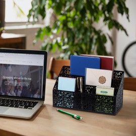 DINGTAI Mail Organizer Countertop, Modern Mail Holder Countertop, Desk Organizers and Accessories, Boho Desk Accessories, Bill Mail Papers Letters Organizer, Mail Sorters, Pencil holders(Black)