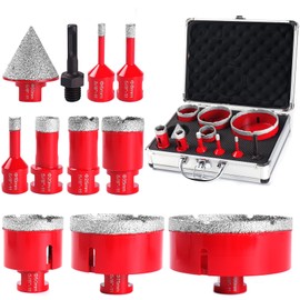 Diamond Drill Bits Set, Tile Hole Saw Kit, Cutter Suitable for Tiles, Marble, Ceramic and Granite. 11 Pcs (6/8/10/20/25/35/50/75/100mm/2 inch/SDS)