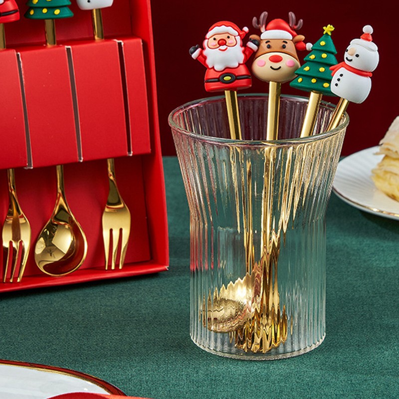 4Pcs Christmas Spoons and Forks Set Stainless Steel Cartoon Funny