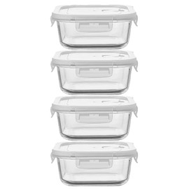 B.GUBOBOYA 4 Pack Square Glass Meal Prep Containers with Lids, 2 Cup Square Glass food Storage Containers, Heat-Resistant BPA-Free Glass Food Containers for Leftover MicrowaveDishwasherFreezer Safe
