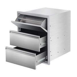 Outdoor Kitchen Access Drawers with Paper Towel Holder,18" W x 23" H x 23" D Stainless Steel Flush Mount BBQ Drawers with Grooved Handle,for Outdoor Kitchen Island or Patio Grill Station,3-Layer