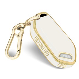 QBUC for KIA Key Fob Cover with keychian,TPU Protection Key Case Compatible with Telluride 2023 2024 2025 EV5 Sorento K4 K5 GT-Line Remote Smart Key Fob Protector (Gold-White)