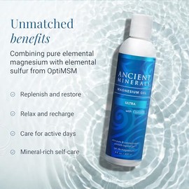 Ancient Minerals Magnesium Gel Ultra with OptiMSM 8oz - Pure Genuine Zechstein Magnesium Chloride with MSM - Best for Massage, Topical Skin Dermal Absorption
