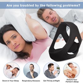 Crucial Chin Strap for Sleeping, Adjustable and Breathable Anti Snoring Chin Strap, Comfortable Anti Snoring Devices for Men and Women, Black
