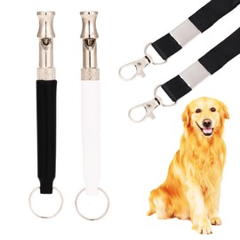 Dog Whistle 2 Pack with Adjustable Frequency, Ultrasonic Silent Dog Whistle to Stop Barking Neighbors Dog, Recall Train Dogs with Long-Range, with Lanyard (Black and White)