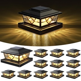 NIORSUN Solar Post Lights Outdoor 12 Pack, 2 Modes LED, Deck Fence Post Solar Lights for 3.5x3.5 4x4 5x5 5.5x5.5 Caps Patio Garden Decoration, Black