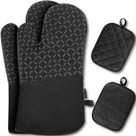 MILcea Oven Gloves, Pot Holders, Oven Gloves, Set of 4, Oven Mitts Heat Resistant, 30 x 18 x 3.5 cm
