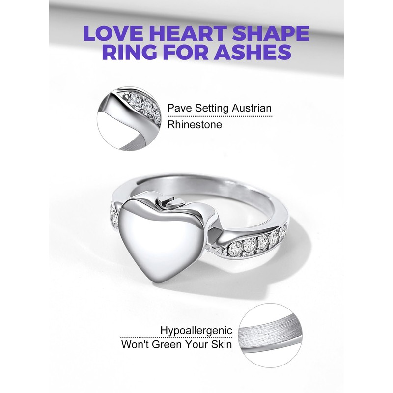 Forever In My Heart Cremation Urn Ring for Women Finger