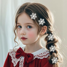 XYTAHDM Pack of 10 Christmas Snowflakes Hair Clips, Christmas Hair Accessories with Glitter Rhinestones Silver Snowflakes Christmas Hair Clip for Women Girls