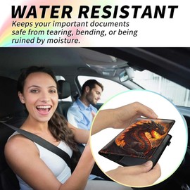 RWUTYTIUL Car Insurance and Registration Card Holder for Women Men, Car Accessories Documents Organizer PU Leather Paperwork Wallet Case for Driver's License Key Information Cards, Flame Dragon