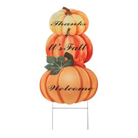 Thanksgiving Pumpkins Fall Decorations for Home Outdoor - 36" Garden Stakes Decorative with 3 Pumpkins Printed of Thanks Welcome It's Fall, for Garden Home Lawn Patio Outside Backyard Decorations