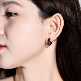 PHNIBIRD Black Creole Earrings Men's Asymmetrical Design Earrings Suitable for Men and Women for Daily Wear, Sterling Silver, No Gemstone