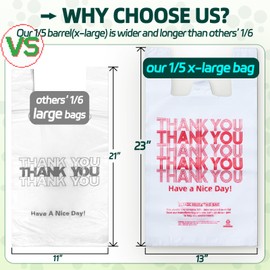 YovhVon Extra Large 100 Count Plastic Bags with Handles, T-Shirt Bags, Thank You bags, Shopping Bag, Grocery bag, |for Store, Carry, Pack|, White, 1/5 Barrel, X-Large Size 13"x8"x23"