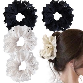 4 PCS Lace Headband Velvet Hair Ring Large Intestine Hair Ring Elastic Scrunchy Hair Bobbles Breakage Prevention Hair Band, Frizz Prevention Big Scrunchy Ponytail Holder With Elastic Hair Bands