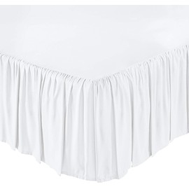 KP Linen Ruffled Bed Skirt with Split Corners Queen Size (16 Inch Drop) Platform Dust Ruffle Gathered Bedskirt with 400 Thread Count Microfiber Wrinkle Free Ruffled Gatherd Bed Skirt(White Solid)