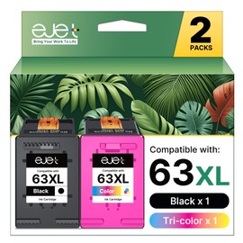 ejet 63XL Ink Cartridge Combo Pack Replacement for HP 63 Ink 63XL Ink Cartridges Black and Color for OfficeJet 3830 4650 5255 5258 4655 4652 3833 Envy 4520 4512 DeskJet 1112 3630 (1 Black,1 Tri-Color)