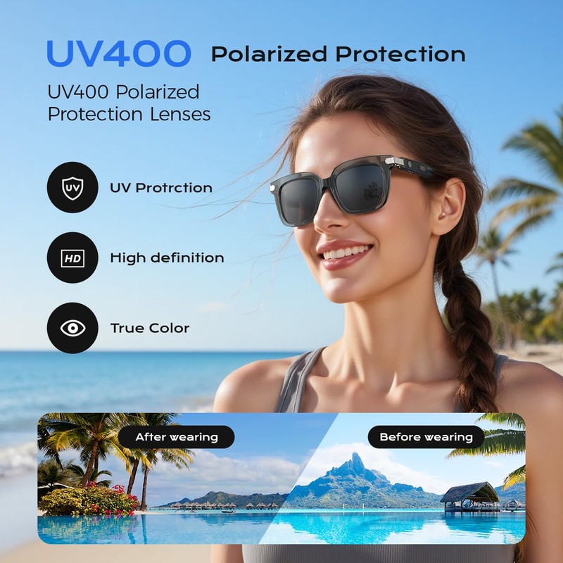 Smart Glasses,Polarized Sunglasses Built-in Mic & Bluetooth Speaker, Wireless Audio