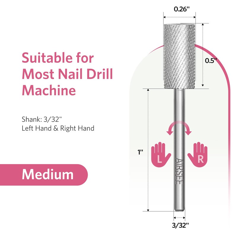 AIRSEE Tungsten Carbide Acrylic Nail Drill Bit Efile Electric File