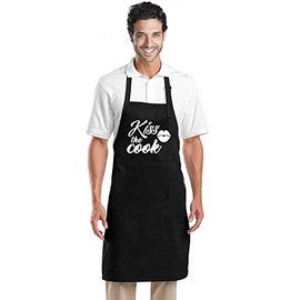 KISS The Cook Funny Apron, Cooking Chef Apron Novelty Aprons 65% Polyester, 35% Cottons Black Free Size Long Apron