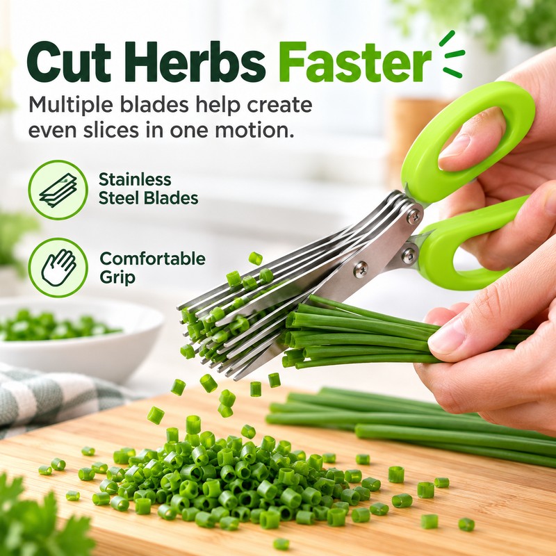 5-Layer Kitchen Scissors for Herb Prep – Multi-Blade Cutter for