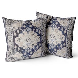 Snycler Boho Throw Pillow Covers 16x16 inch Set of 2 Boho Rug Carpet Double Sided Pattern Cotton Soft Pillow Case Cushion Cover Pillowcase for Couch Sofa Bed Decorative (Navy Blue)