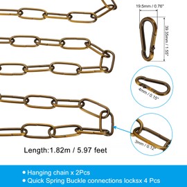 PATIKIL 6ft Gold Bronze Surface Lighting Hanging Chain Set of 2 Metal Loop Chain for Hanging Plant Pendant Chandelier Light