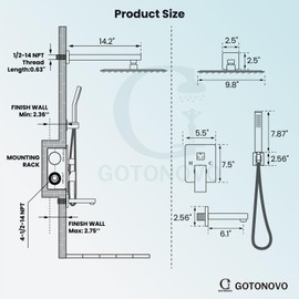 gotonovo Shower System Set with Tub Spout 3 Function Wall Mounted Shower Faucet Combo Rainfall Shower Head and Handheld Spray Rough-in Valve Shower Trim Kit 10 Inch Brushed Gold