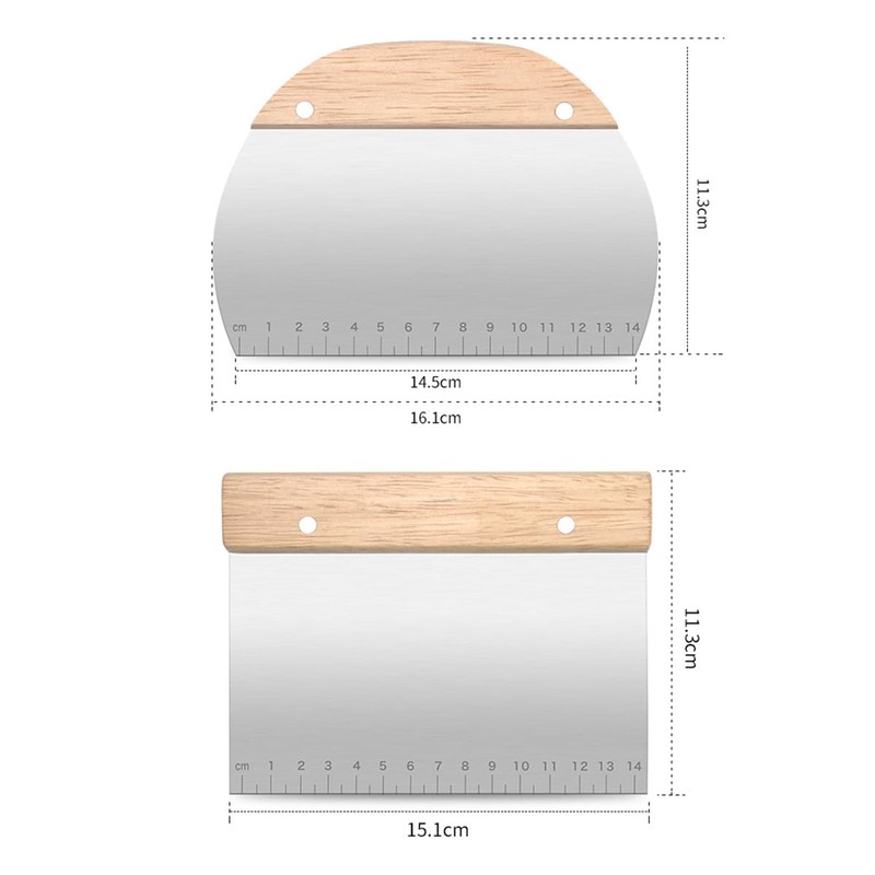 Stainless Steel Dough Scraper 2 Pieces Dough Scraper with Wooden