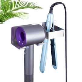 WAYASI Hair Straightener Holder for Wall, Adhesive Straightener Holder, Blow Dryer Holder Wall Mounted, Stainless Steel Hair Dryer Holder Curling Iron Organizers Storage, Bathroom Hair Tools Holder