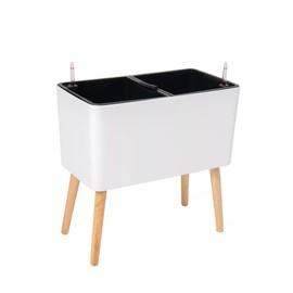 Gardener's Supply Company Ava Self-Watering Rectangular Planter | Contemporary Indoor Outdoor Two Separate Planting Containers Each with Water Level Indicators - White