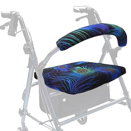 Crutcheze Rollator Seat and Backrest Cover Set – Peacock Feathers Pattern – Stylish Walker Accessory for Seniors
