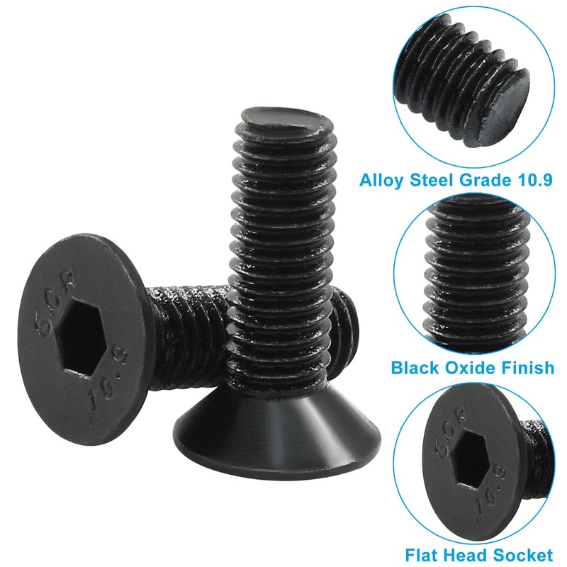 Dijedev M5-0.8 x 16mm Flat Head Socket Cap Screws, 10.9