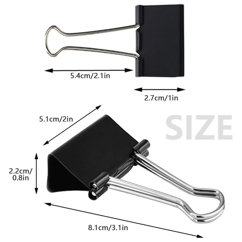 10PCS Binder Clips Black Metal Foldback Clamps Document Paper 51mm