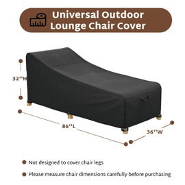 iBirdie Outdoor Lounge Chaise Chair Cover 86L x 36W x 32H inch Waterproof Patio Furniture Covers Lawn Pool Chair Cover 1 Pack Black