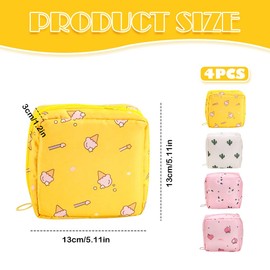 4 PCS Sanitary Pad Storage Bag ，Sanitary Pad Storage Bags，Cute Portable Period Pouch with Zipper for Tampons and Pads, Perfect for School and Purse (for Girls)
