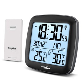 Green Blue GB542 Weather Station with Outdoor Sensor DCF Indoor and Outdoor Temperature Calendar Alarm Thermometer Wireless Weather Station