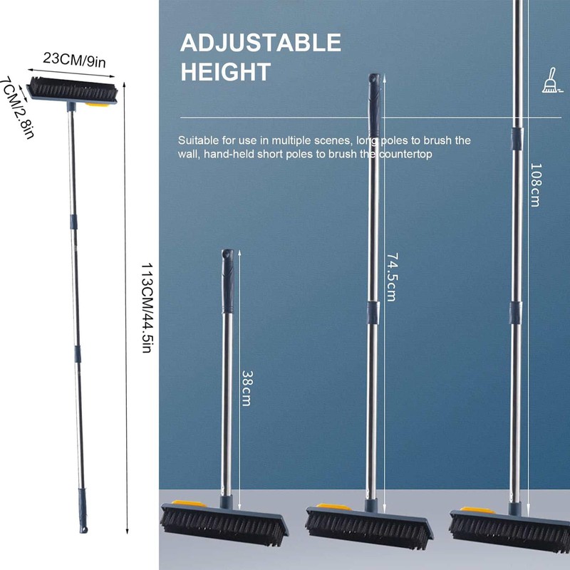 Floor Scrubber Brush, Telescopic Handle 2 in 1 Scraper Brush,