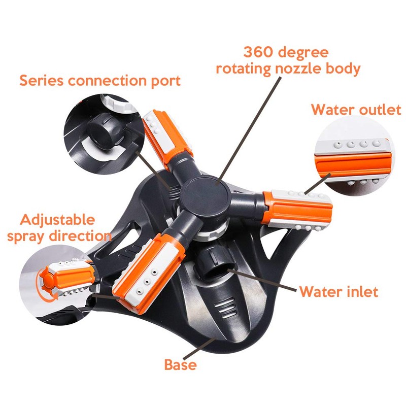 ValueHall Lawn Sprinkler Oscillating Sprinkler Adjustable 360 Degree Three Arm