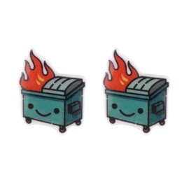Dumpster fire Stud Earrings Funny Meme Trash Garbage Burning Flame Ear Stud Cute Cartoon Colorful Acrylic Stud Kawaii Earrings Hypoallergenic Stainless Steel Jewelry Birthday Gift for Women (Dumpster fire Stud Earrings)