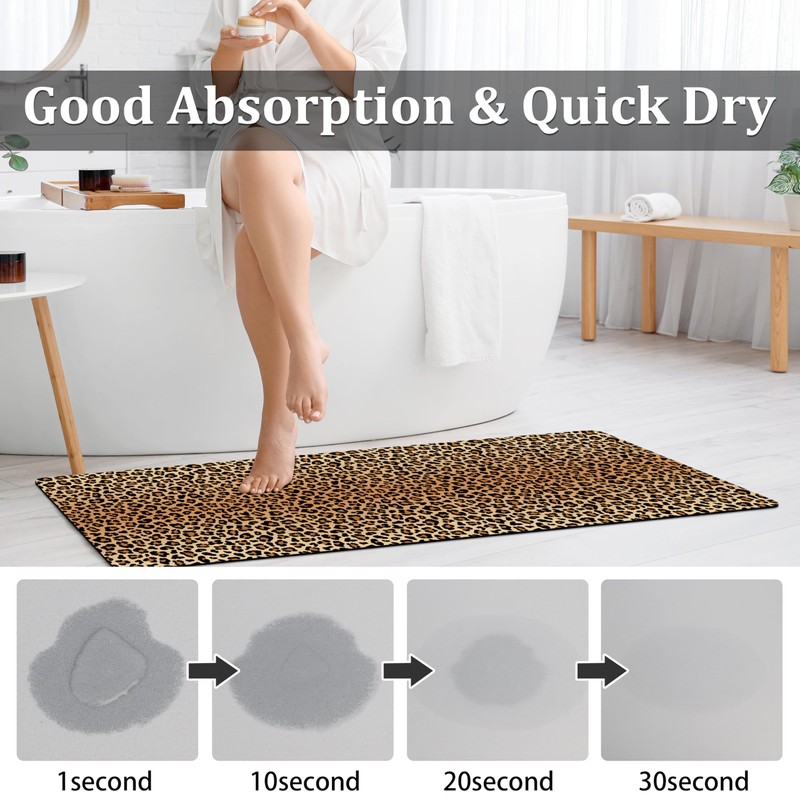 FNLNDO Leopard Bathroom Rugs 17"x 47" Long Bath Rugs Cheetah