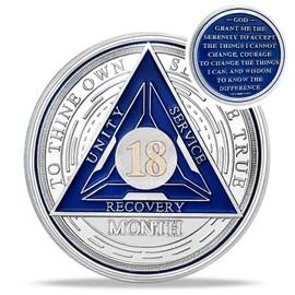 Triplate Recovery 18 Month AA Coins - Silver Roman Numeral AA Chips and Medallions - 1-65 Prime Alcoholics Anonymous Sobriety Coin - 18 Months Clean Na Ha Token Gifts for Men Women