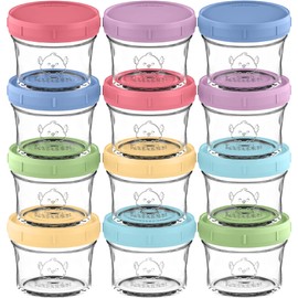 KeaBabies KeaBabies 12pk 4oz Glass Baby Food Containers - Leak-Proof, Microwavable Small Baby Glass Jars with Lids, Baby Food Storage Containers, Baby Snack Containers, BPA-Free Baby Food Jars (Nord)