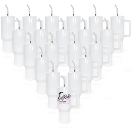 AGH 40 oz Sublimation Tumblers with Handle, 20 Pack White Mugs Insulated Tumbler with Lid and Stainless Steel Straw, Reusable Vacuum Coffee Car